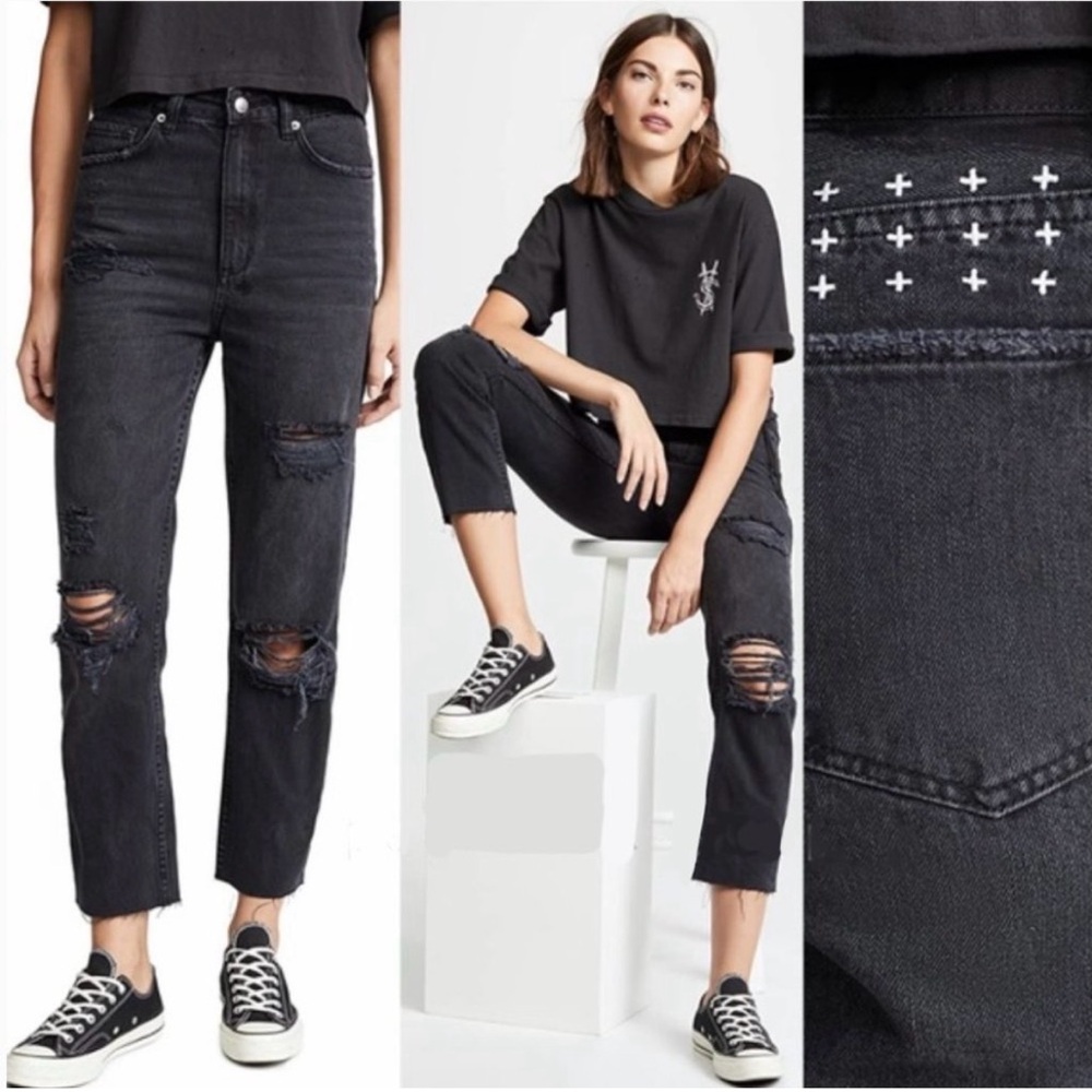 Ksubi Chlo Wasted Caster Oil Black High Rise Straight Leg Jeans 24